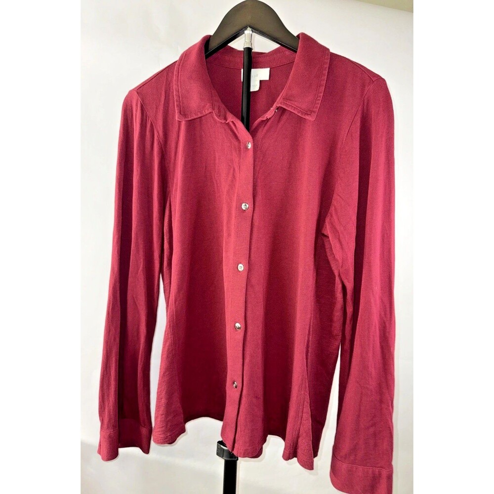 J. Jill Womens Medium Maroon Button Up Shirt Long Sleeve Stretch Casual Blouse